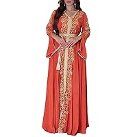 Eid Muslim Party Dress for Women Emboridery Morocco Dresses Islam Vestidos Arab Long Robe