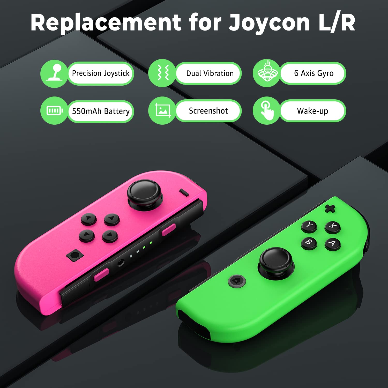 Garyki Joy Cons Controller for Switch, Replacement for Switch Joycons Controller with Dual Vibration/Wake-up/Screenshot
