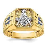 14k Two tone Gold Mens Polished and Textured With Blue Enamel And Diamond Blue Lodge Master Masonic Ring Jewelry for Men
