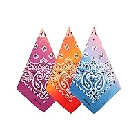 3 Pack Novelty Gradient Bandnas Pure Cotton Paisley Print Handkerchiefs Headwrap 22x22 inch