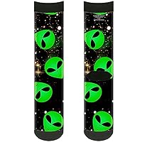 Buckle-Down mens Buckle-down Socks Aliens Head Scatt Galaxy/Green/Black Crew Backpacks, Multicolor, Crew US