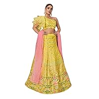 Yellow Indian Bridal Wedding Wear Art Silk Foil & Thread heavy Lehenga Choli Dupatta Woman Ghagra 2991