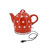 FixtureDisplays® Red Ceramic Electric Kettle with White Polka Dots 1 Liter 1000 Watts 110V Water Max Level Protection Auto Shut Off Heavy Metal Free 13581-SPECIAL-B-2D