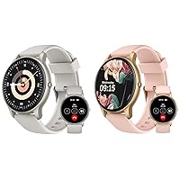 AGPTEK Smart Watch for Women(Answer/Make Calls) Starry Silver and Pink