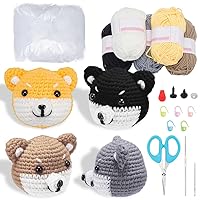 ORIGACH 4 Set Shiba Dog and Husky Crochet Kit for Beginners, Kawaii Dog Starters Crochet Set, Complete Crochet Set Include Yarn, Stuffing, Crochet Hook and Instruction for Adult