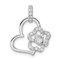 14k White Gold Lab Grown Diamond Love Heart and Flower Pendant Necklace Measures 20.68mm Long Jewelry for Women