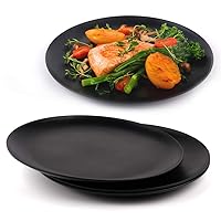 Black Dinner Plates Set of 4, Kitchen Plates, Matte Black Plates, Modern Dinner Plates, Dishwasher Safe, Unbreakable Dinnerware, Bamboo Fiber, Lightweight, Sustainable (Black, 10 inch)