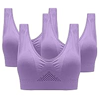 Womens Sports Bra 3 Pack Seamless Wireless U Neck Tshirt Bras Comfort Padded Low Impact Workout Bra with Built in Bra