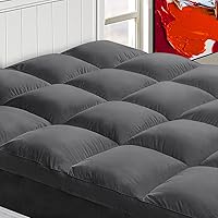 CHOPINMOON Extra Thick Queen Mattress Topper, Cooling Mattress Pad Cover, Plush Quilted Pillow Top with Overfilled 4D Spiral Fiber,Grey
