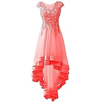Lorderqueen Women's Hi Lo Appliques Prom Evening Dress Long Cocktail Gowns