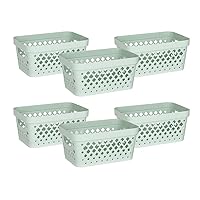 Glad Plastic Baskets for Organizing, Set of 6 | Pantry Storage for Under Counter, Linen Closet, and Bathroom | Nesting Shelf Bins with Handles, 1 Gallon, Sage