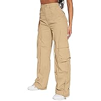 Blooming Jelly Women's Cargo Pants Y2K High Waist Parachute Pants Straight Wide Leg Baggy Pants with Multiple Pockets