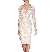 Sheath/Column Sexy Mother of The Bride Dress Bateau Neck Knee Length 3/4 Length Sleeve Cocktail Dress with 2024