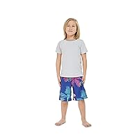 Boy's Spandex Hawaiian Beach Board Shorts with Elastic Tie and Pocket in Crayon Palms