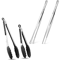 Hotec Silicone Kitchen Tongs and Stainless Steel Tweezers Tongs