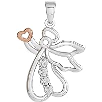 925 Sterling Silver 14k Rose Gold Vermeil 24.9x16mm Polished Diamond Religious Guardian Angel Pendant Necklace Rose Gold Vermail Jewelry for Women