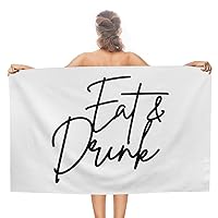 Eat&Drink Beach Towel Pre-Washed Lightweight Sandproof Travel Towel Motivational Pool Towel 31x51 Inch for Adults, Men, Women