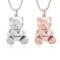 Cremation Jewelry - Teddy Bear Urn Necklace for Men Women with Mini Keepsake Urn Memorial Ash Jewelry