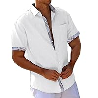 Hawaiian Shirts for Men Short Sleeve Button Down T Shirts Summer Vacation Shirt Solid Print Casual Slim Beach Tops