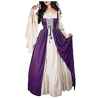 Halloween Costumes for Women Women's Solid Color Dress Belted Waist Square Collar Two-Piece Cos Dress