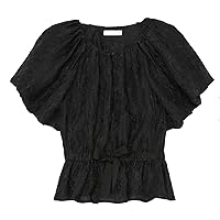 Ulla Johnson Women's Black Jacquard Short Sleeve Puff Top