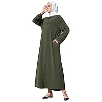 Muslim Abaya Long Sleeve Button Up Maxi Shirt Dress for Women Modest Islamic Prayer Cover Up Robe with Pockets