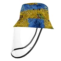 Sun UV Protective Hats for Men Women with Full Face Visor Shield Outdoor Detachable Bucket Cap 21.2 Inch for Kids Wheatfield
