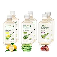 Organic Aloe Vera Juice - 6 Bottle Sample Pack - Grape, Lemon, Natural Flavor, 6x500ml