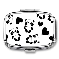 Pill Box Panda with Heart Square-Shaped Medicine Tablet Case Portable Pillbox Vitamin Container Organizer Pills Holder with 3 Compartments