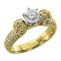 14k Yellow Gold 1.50 Carats Brilliant Round Antique Diamond Engagement Ring