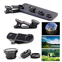 3 in 1 Camera Phone Lens Attachment kit Clip on PRO HD Macro-Lens Wide-Angle Lens Fisheye-Lens for All Phones Black