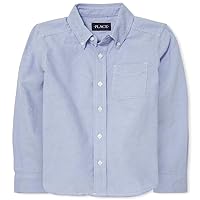 The Children's Place Boys Long Sleeve Oxford Button Down Shirt, Lt Blue, X-Large Husky