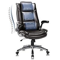 COLAMY Leather Executive Office Chair- High Back Home Computer Desk Chair with Padded Flip-up Arms, Adjustable Tilt Lock, Swivel Rolling Ergonomic Chair for Adult Working Study, Brown