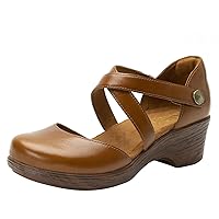 Alegria Womens Savina Leather Wedge - Stylish and Versatile Mary Jane for Endless Support - Enhanced Arch Slip Resistant Platform Ankle Cross Strap Heel for Professionals