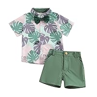 Dcohmch Toddler Boys Shorts Set Short Sleeve Leaves Deer Tiger Print Shirt+Shorts Little Kids Summer Outfit