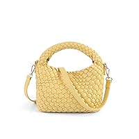 Women Woven Tote Small Crossbody Bag, Weave Quilted Purse Square Shoulder Bag Woven Handbag with Detachable Strap