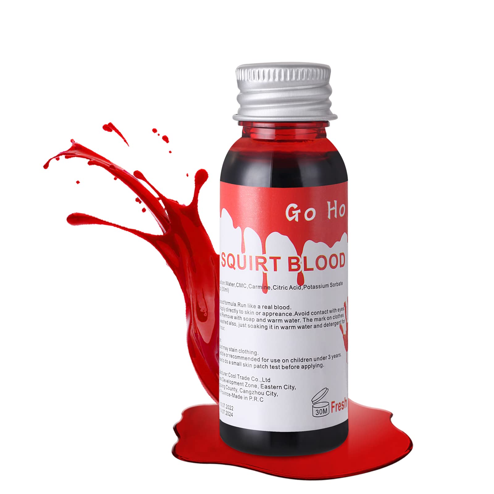 Go Ho Fake Blood Makeup(1 oz),Realistic Effects Fake Blood Washable for Scar Wound and Clothes,Easy Dry Flow Fake Blood for Eyes Drips Nose Bleeds,Halloween Blood for Cosplay SFX Zombie Vampire Special Effects,Fresh