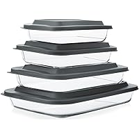 8-Piece Deep Glass Baking Dish Set with Plastic lids,Rectangular Glass Bakeware Set with BPA Free Lids, Baking Pans for Lasagna, Leftovers, Cooking, Kitchen, Freezer-to-Oven and Dishwasher, Gray