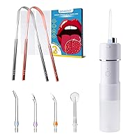 Portable Water Flosser White and 2 Pack Tongue Scraper