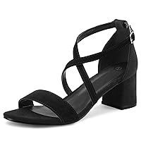 mysoft Women's 2.25 Inch Low Chunky Heels Dress Pump Open Toe Cross Ankle Strap Wedding Block Heeled Sandals