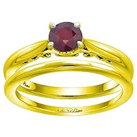 14k Yellow Gold 6mm Solitaire Engagement 2-pc Ring Set Assorted Gemstones Round Brilliant cut, size 5-10