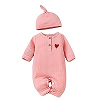Baby Girl Outfits Kids Infant Baby Girls Boys Printed Love Long-Sleeves Crawl Bodysuit Jumpsuit+Hat Suit 0-18 Months