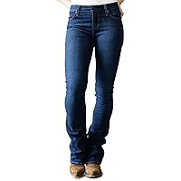 Kimes Ranch Women's Chloe Casual Western Mid-Rise Fitted Thigh & Flare Bootcut Blue Dark Wash Tri-Blend Denim Jeans