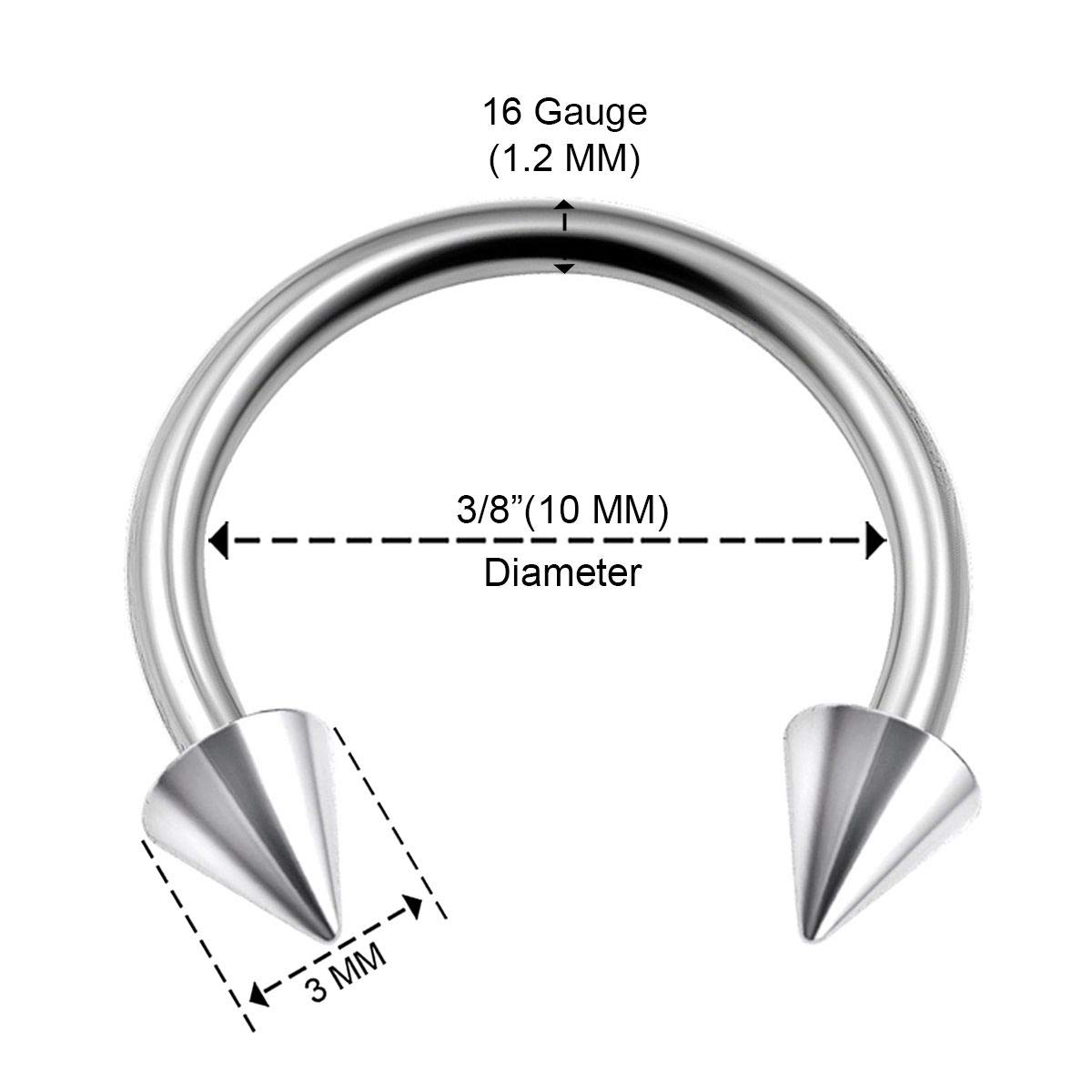 6PCS Stainless Steel Horseshoe Ring 16 gauge 6mm 8mm 10mm 3mm Ball Spike Eyebrow Lobe Earrings Septum Piercing Jewelry 0261