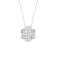 10K White Gold 1/5CT-1 CT TDW Diamond Flower Cluster 7 Stone Pendant Necklace for Women(I-J, I2)