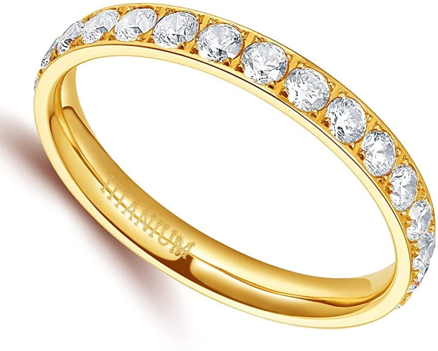 Kriskate & Co. 3mm Women Titanium Engagement Ring Cubic Zirconia Eternity Wedding Band Size 4-9 TRB365