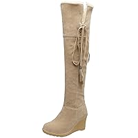 BIGTREE Knee High Boots Women Casual Lace Up Fall Winter Wedge Comfortable Warm Long Boots