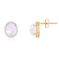 14K Yellow Gold Stud Earrings For Women Real Moonstone I Turquoise I Opal Birthstone Natural Diamonds (G-H Color, SI1-SI2 Clarity) Fine Earrings For Girls