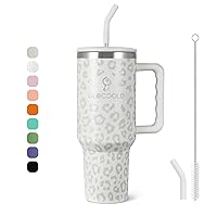 DLOCCOLD 40 oz Tumbler with Handle, Straw & Lid, Insulated Double Walled Stainless Steel Tumbler, Reusable Travel Coffee Mug for Women Men, Water Tumbler(Cream Leopard)