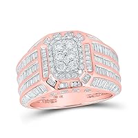 The Diamond Deal 10kt Rose Gold Mens Baguette Diamond Rectangle Cluster Ring 4-3/4 Cttw